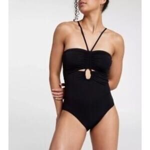NWT CALIA Shirred Cutout One Piece Black 10 Tummy/odor Control Lycra Support Upf